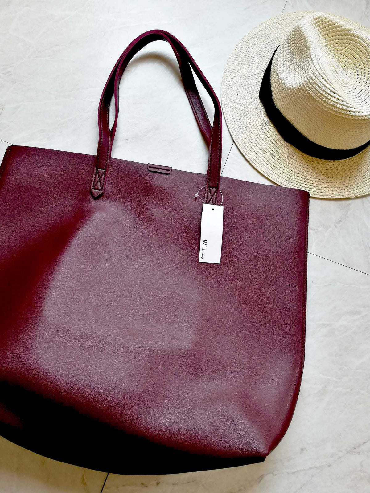 Oversized Brown Faux Leather Tote Bag - Burnt Orange - worthtryit.com