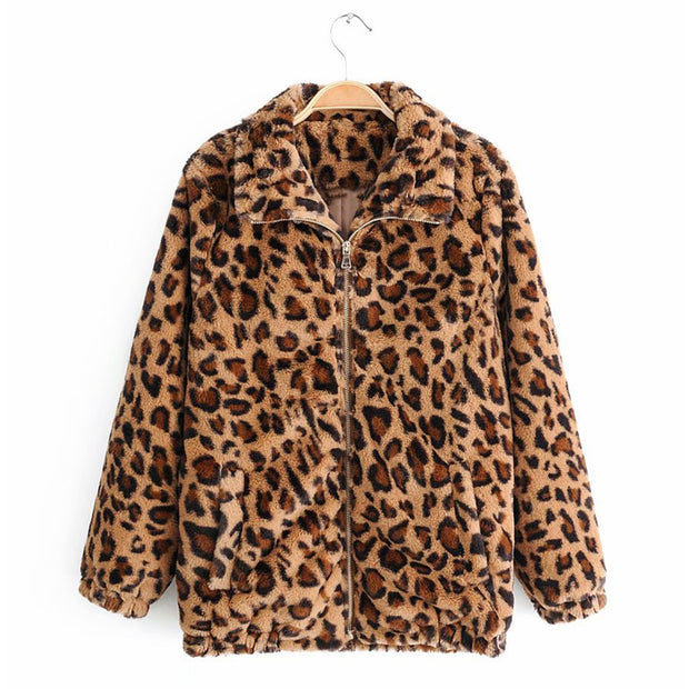 Leopard Teddy Sweater Faux Fur Jacket - worthtryit.com