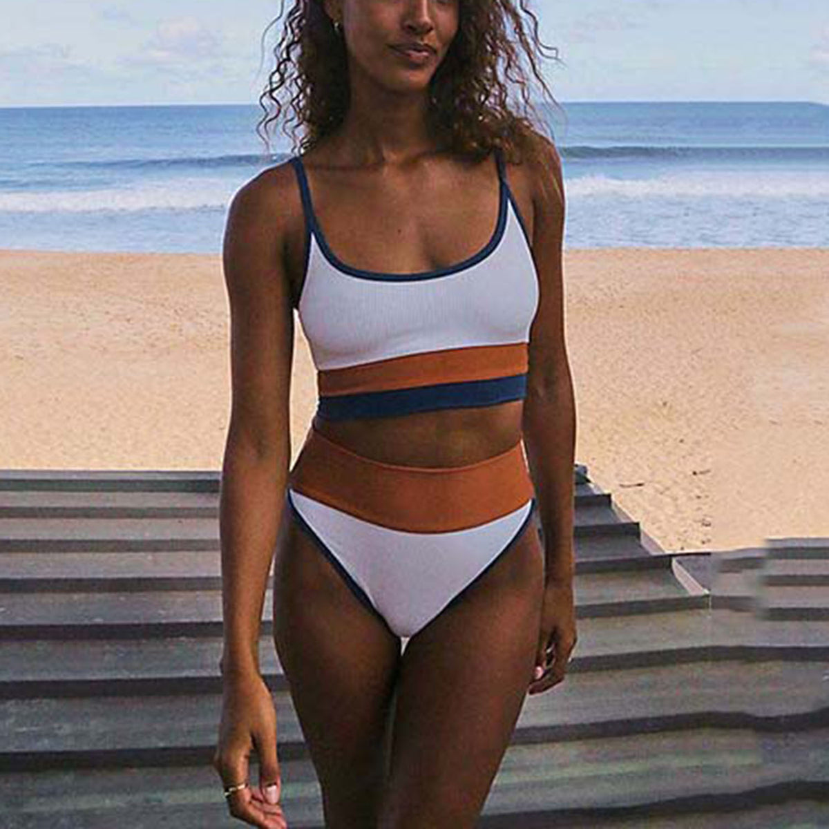 Color Block Ribbed High Waist Crop Bikini Two Piece Swimsuit – Rose  Swimsuits