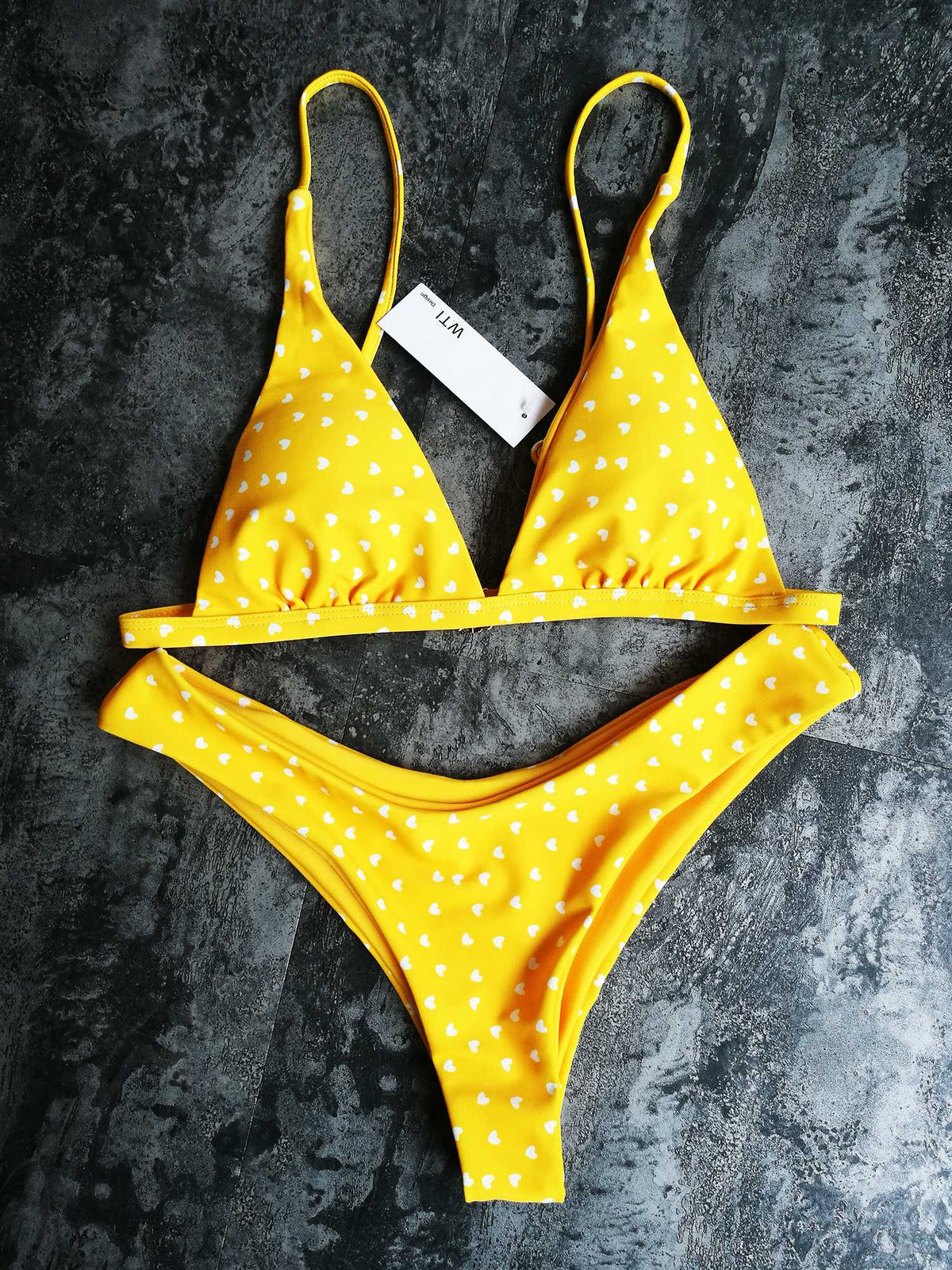 Heart Print Triangle Bikini Set - Red - worthtryit.com