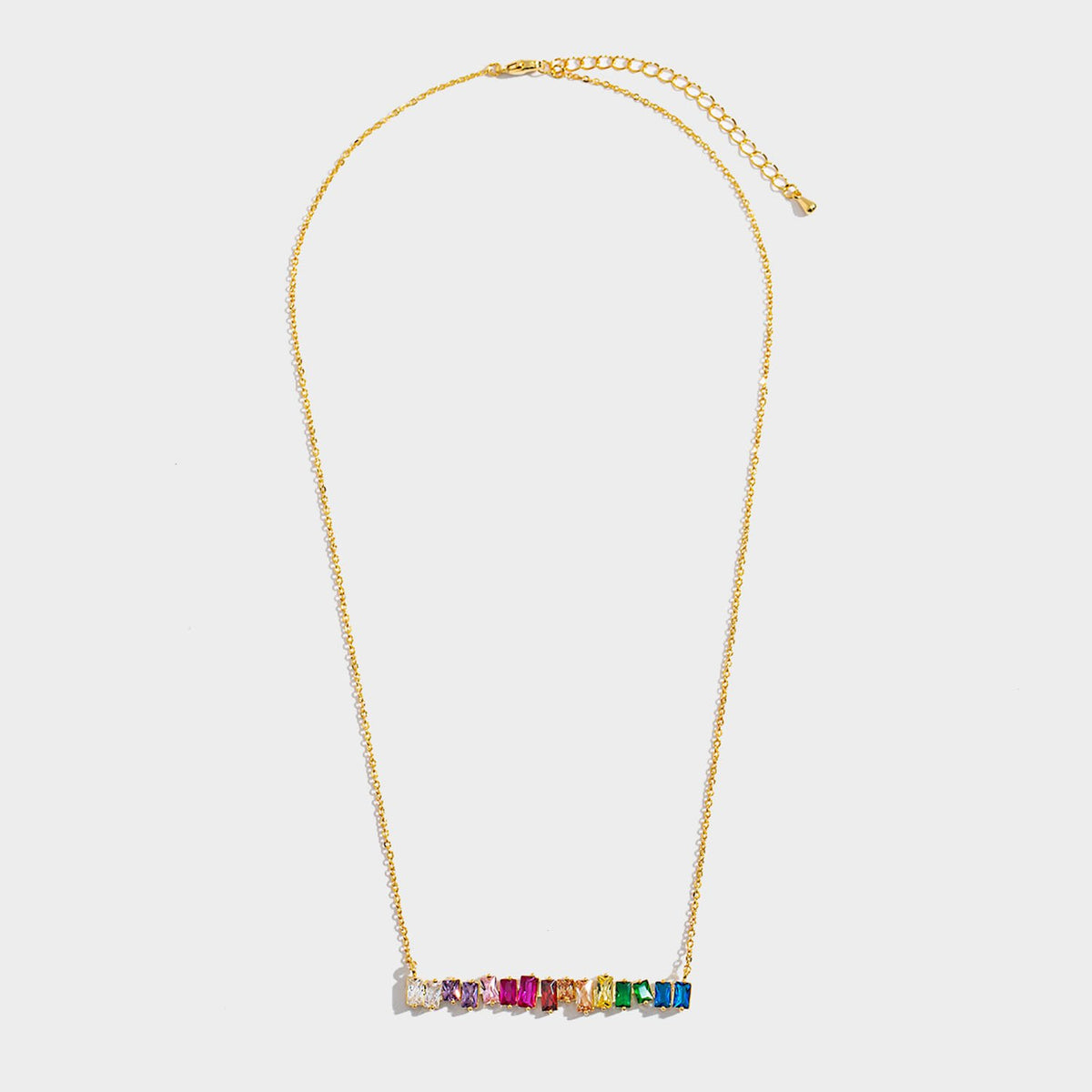 Rainbow Baguette 18K Gold Bar Necklace - worthtryit.com