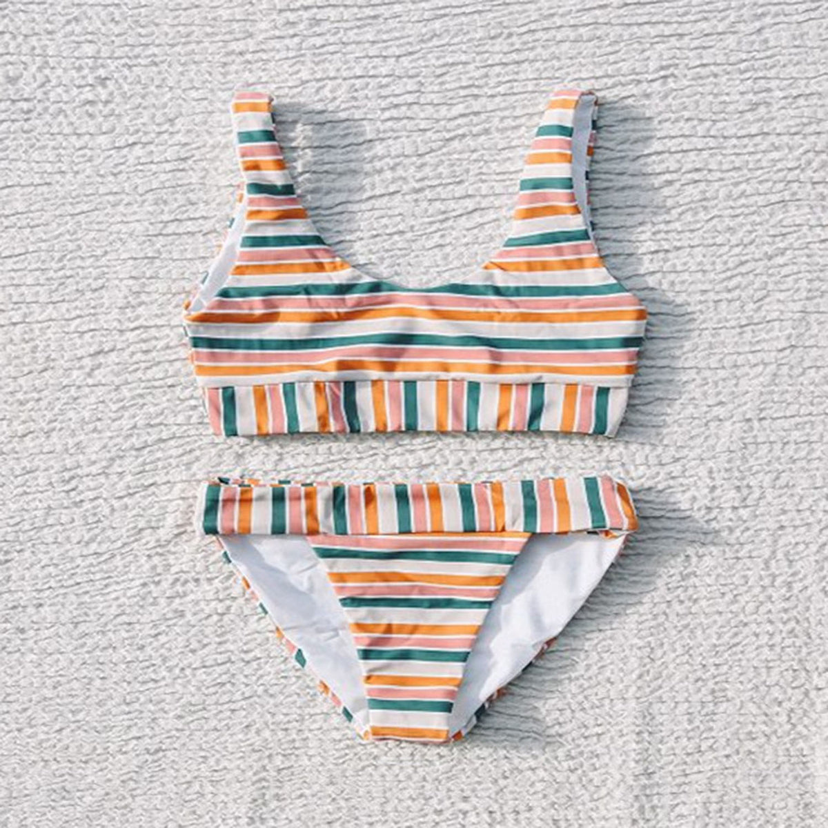 Rainbow Stripes Crop Top High Rise Bikini Set - worthtryit.com