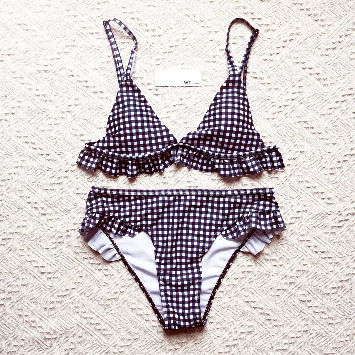 Black and white gingham bikini with ruffles discount