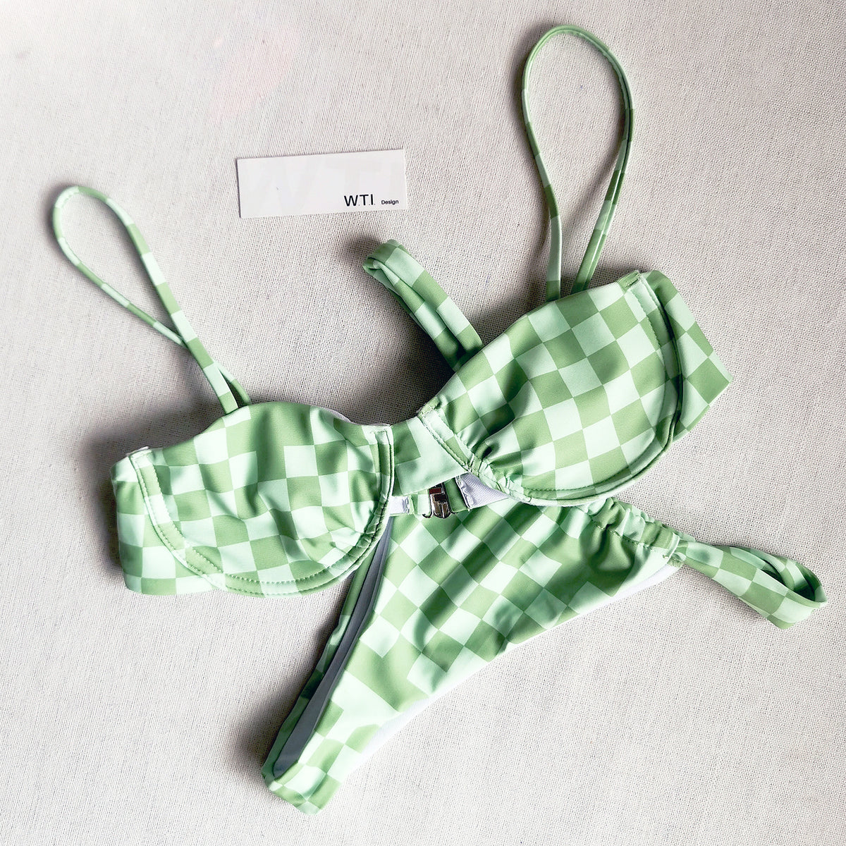 Checked Underwire High Rise Bikini Swimsuit