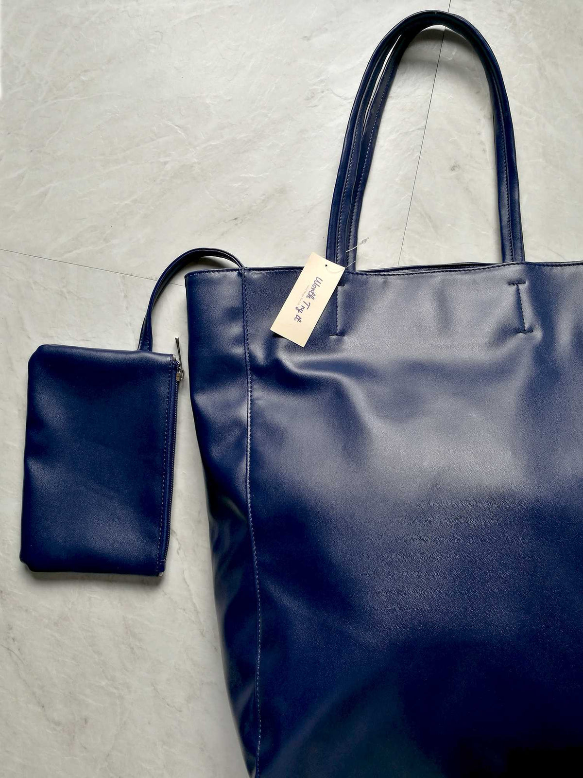 Oversized Eco Vegan Leather Lambskin Tote Bag 16.7" With Little Purse Inside - worthtryit.com