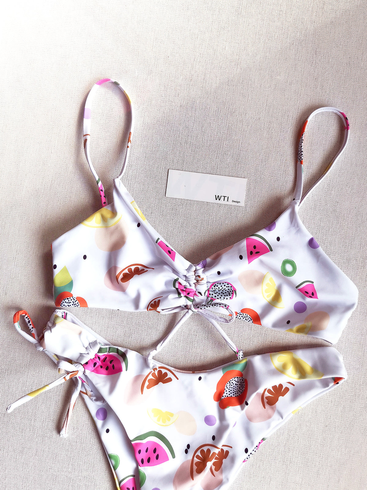 Fruit Print Shirred Front Crop Top Bikini Swimsuit – W.T.I. Design