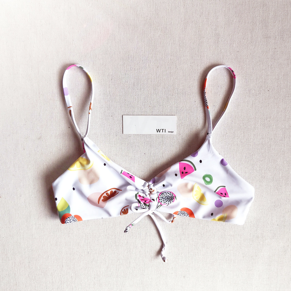 Fruit Print Shirred Front Crop Top Bikini Swimsuit
