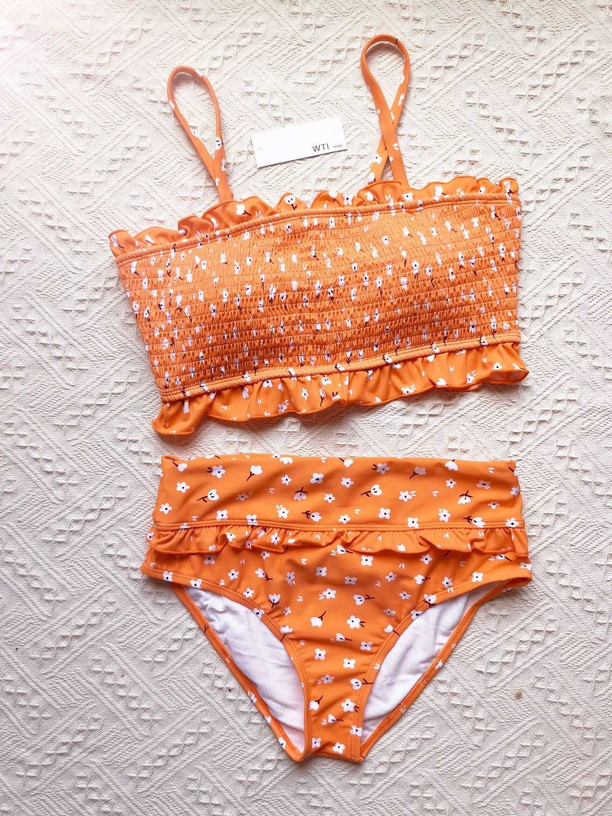 Ruffle Hem Scrunched High Waisted Bandeaux Bikini Set - worthtryit.com