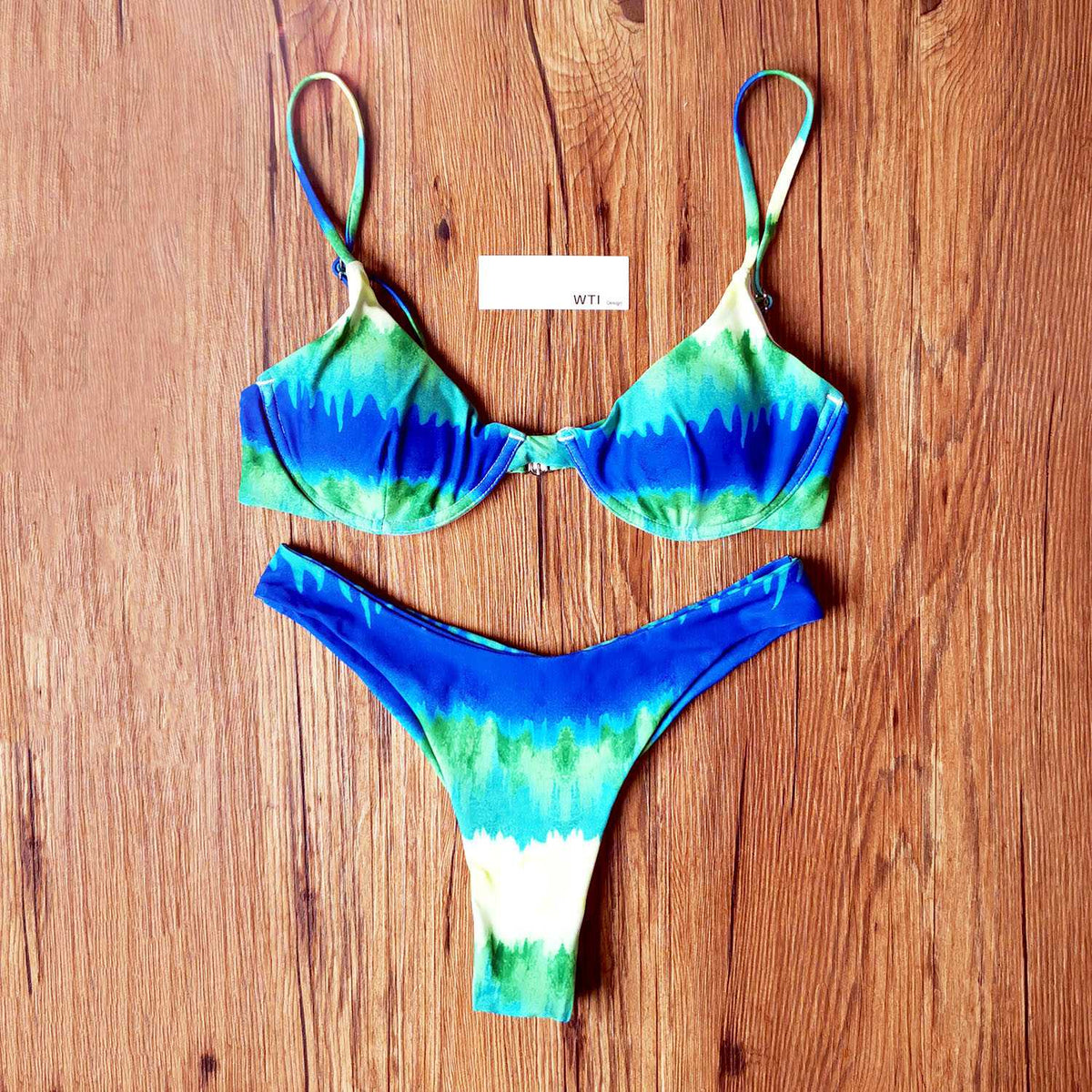 Tie Dye Underwire High Leg Bikini Swimsuit - worthtryit.com