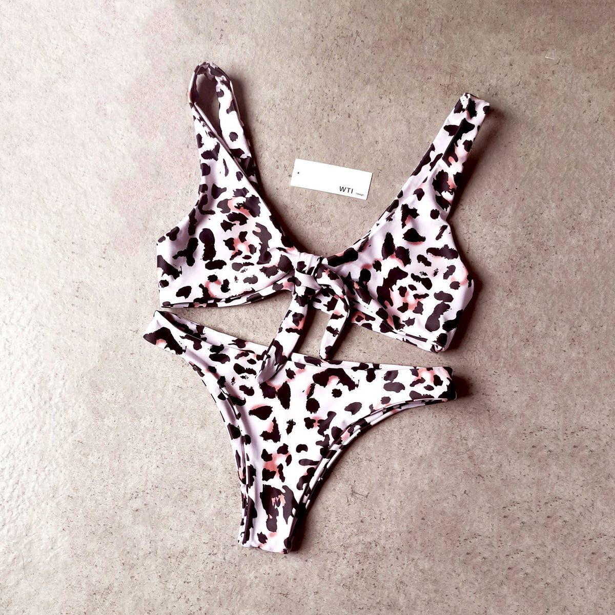 Leopard Front Tie Bikini Swimsuit - worthtryit.com