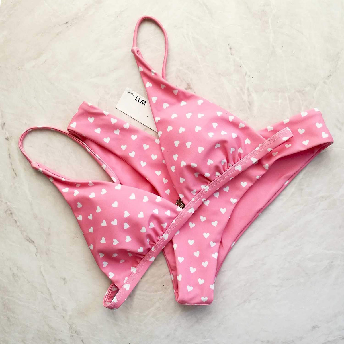 Heart Print Triangle Bikini Set - Red - worthtryit.com