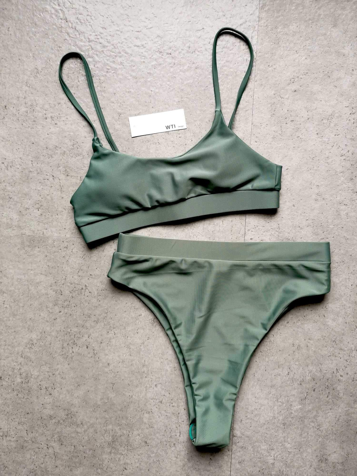 Solid Color Strappy Crop Top High Waisted  Bikini Bottoms Swimwear Set - worthtryit.com