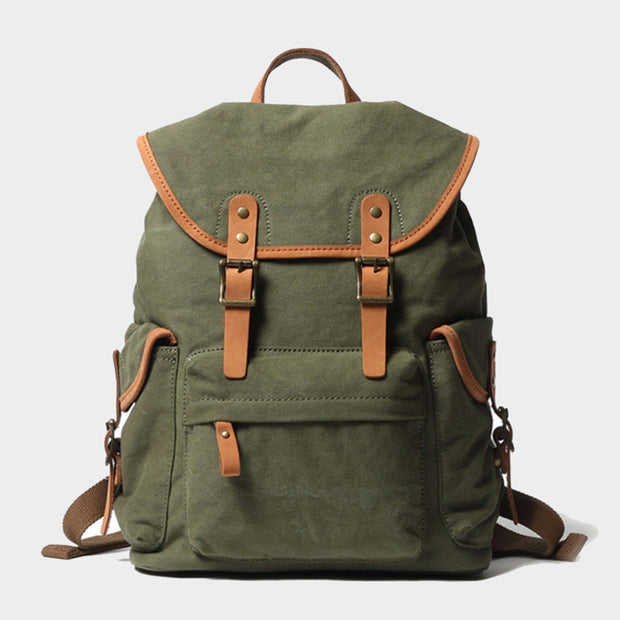 Vintage Style Canvas & Leather Rucksack Backpack 14" - worthtryit.com