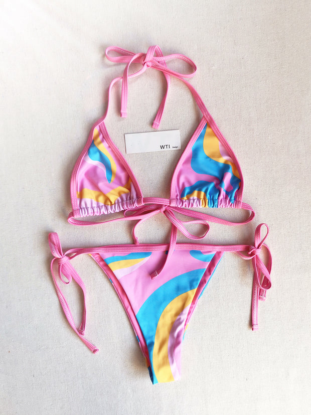 Colorful Marble Underwire & Triangle Bikini Swimsuit