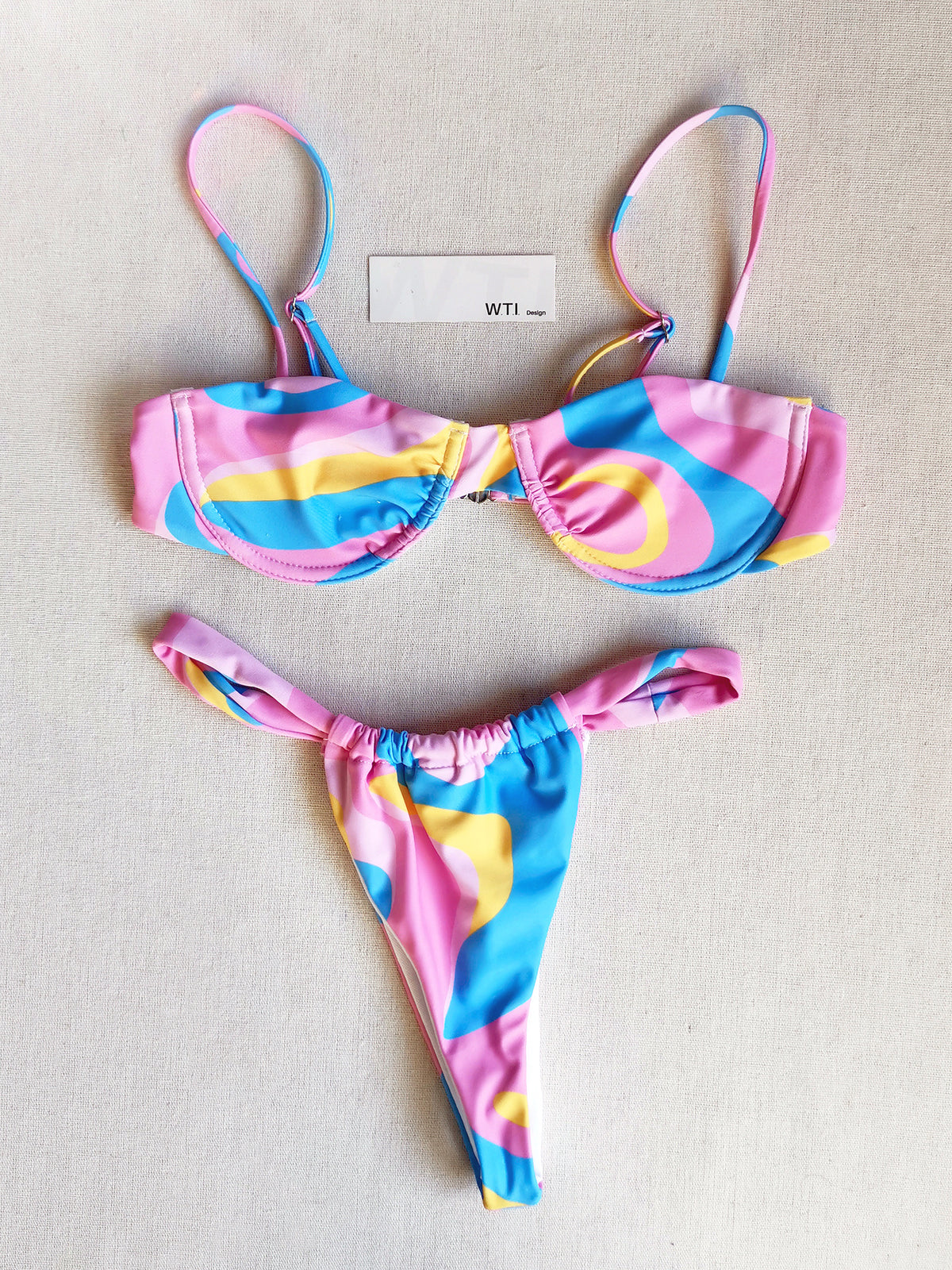 Colorful Marble Underwire & Triangle Bikini Swimsuit