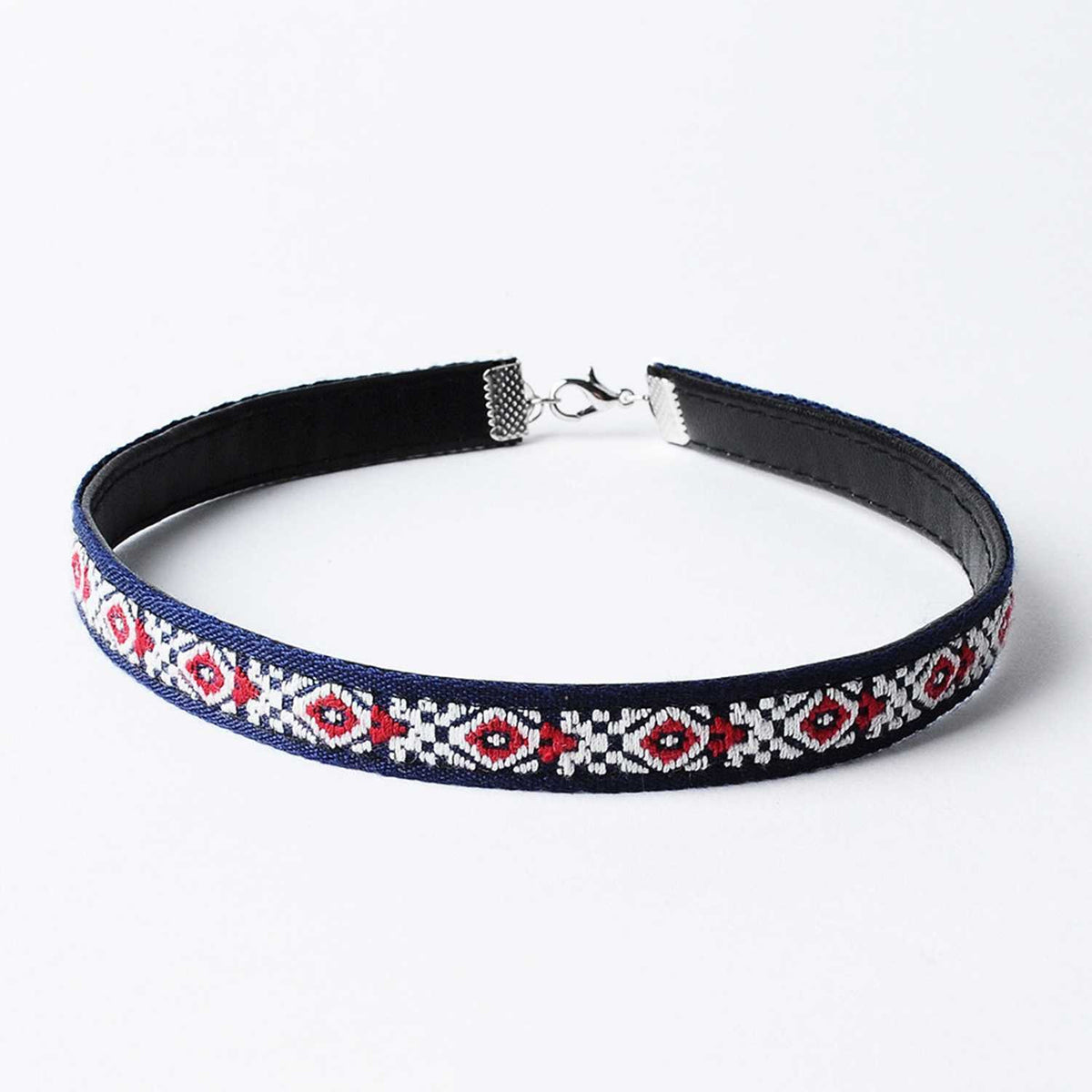 Aztec Choker Necklace-Navy & Red - worthtryit.com