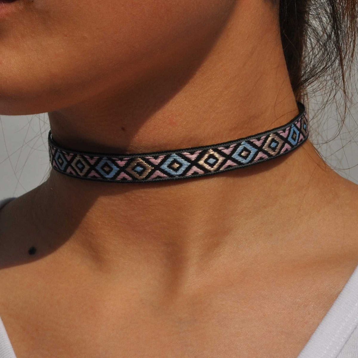 Aztec Choker Necklace-Blue & Pink - worthtryit.com
