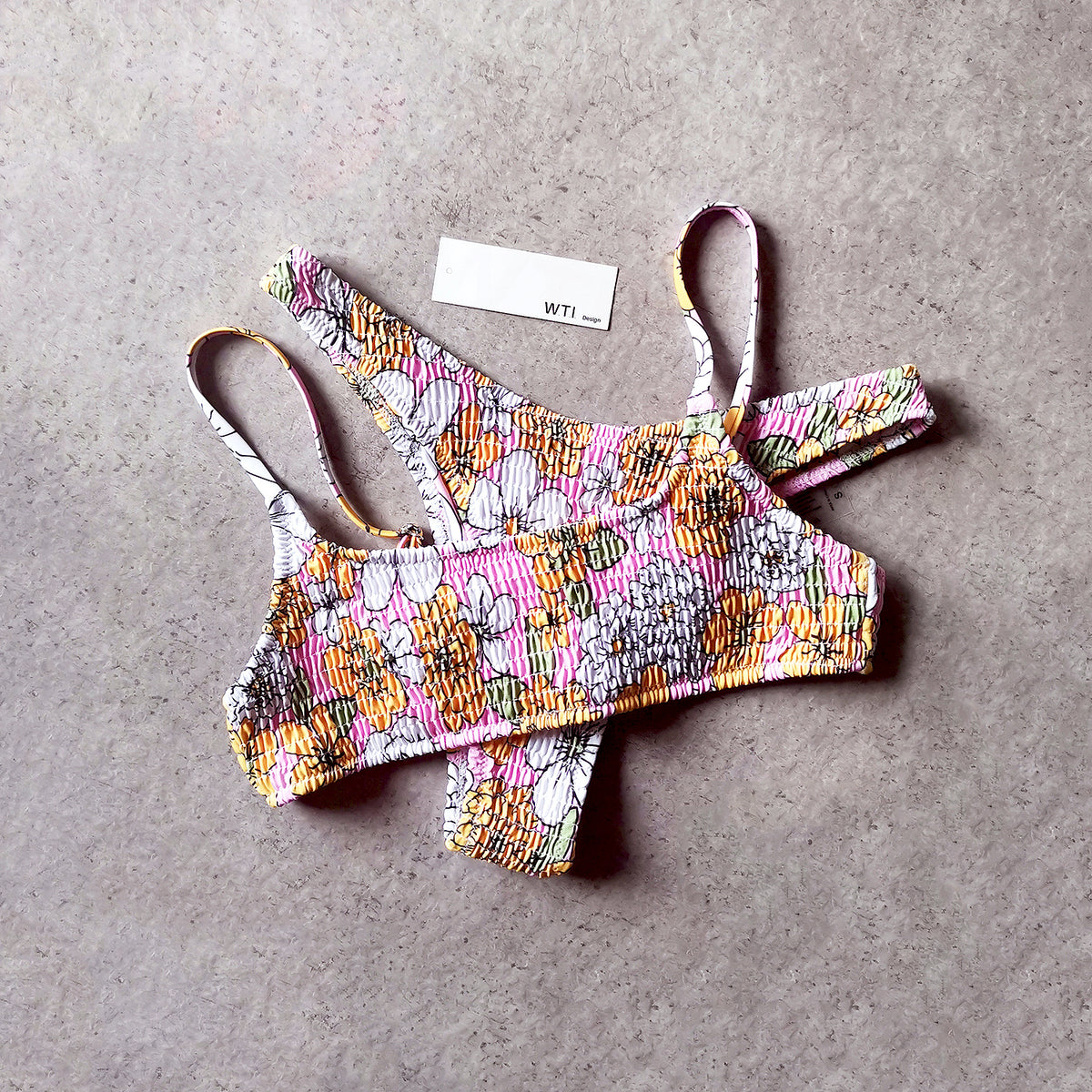 Floral Scrunched Crop Top Bikini Swimsuit SY20