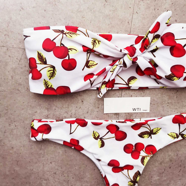 Cute Cherry Front Tie Up Bandeaux Bikini Set – W.T.I. Design