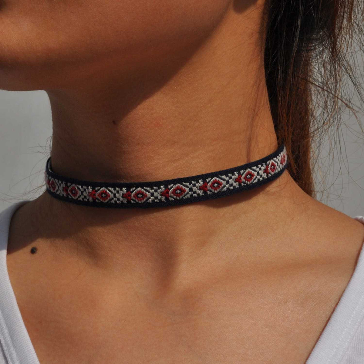 Aztec Choker Necklace-Navy & Red - worthtryit.com