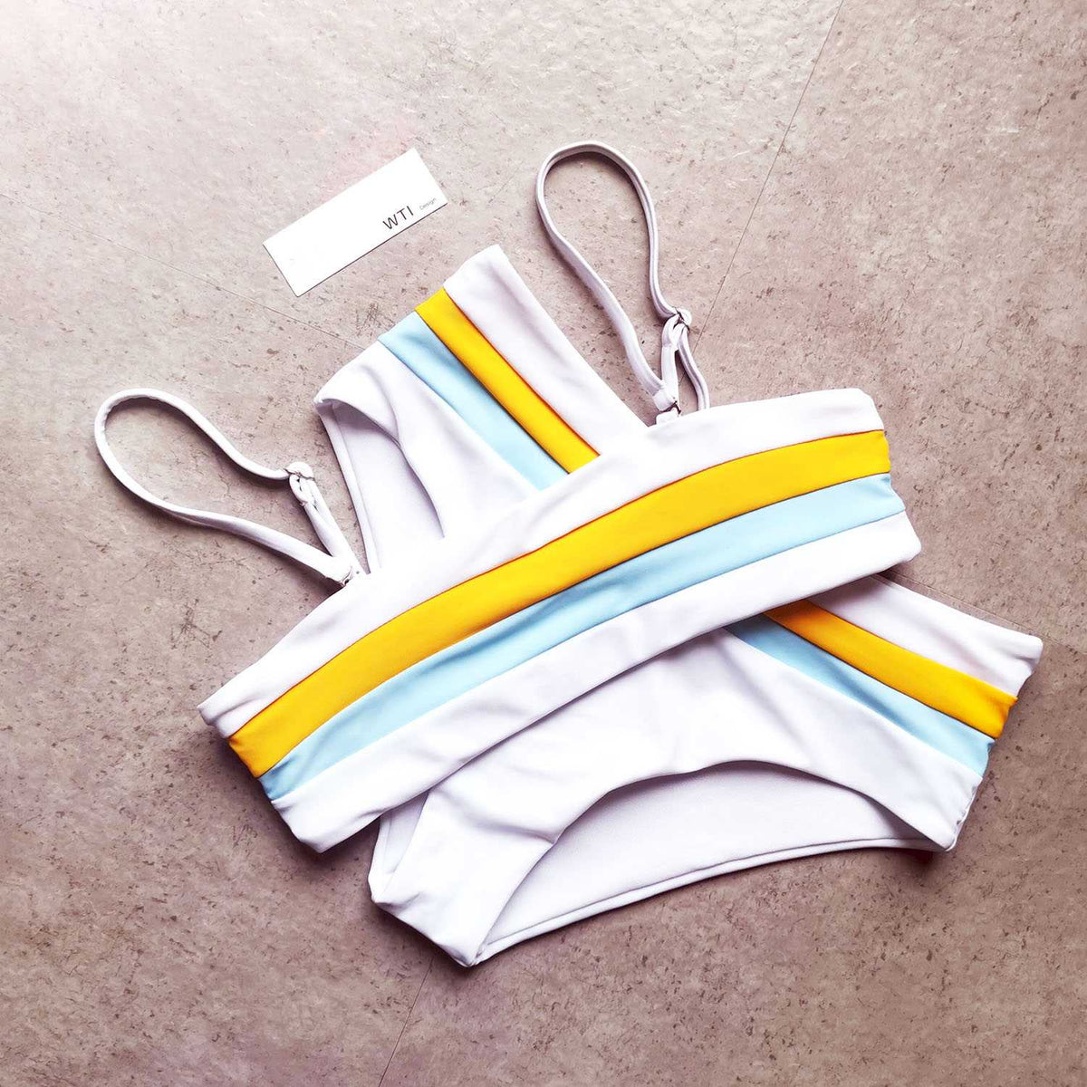 Color Block Strappy High Waisted Crop Top Bikini Set - worthtryit.com