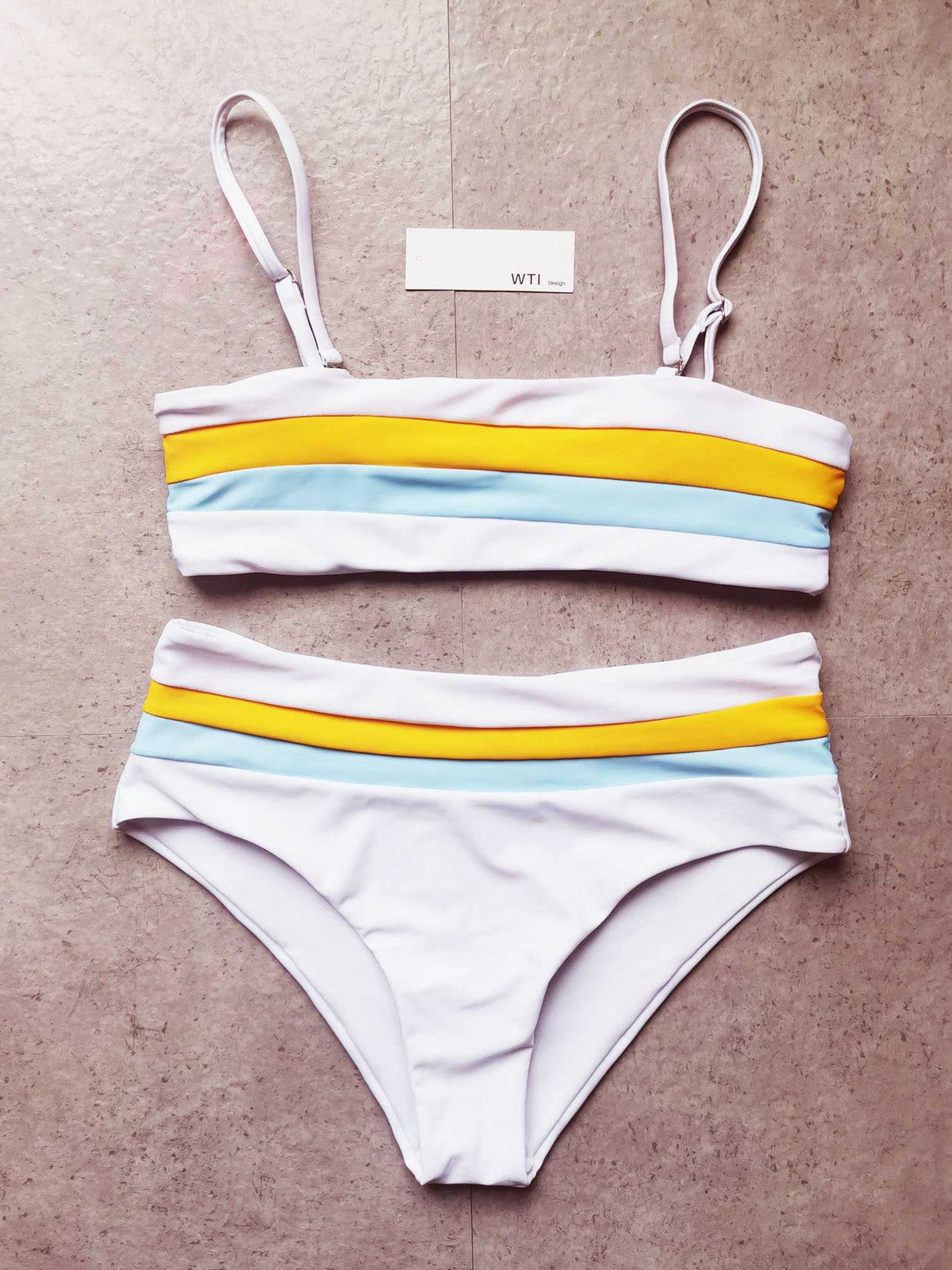 Color Block Strappy High Waisted Crop Top Bikini Set - worthtryit.com