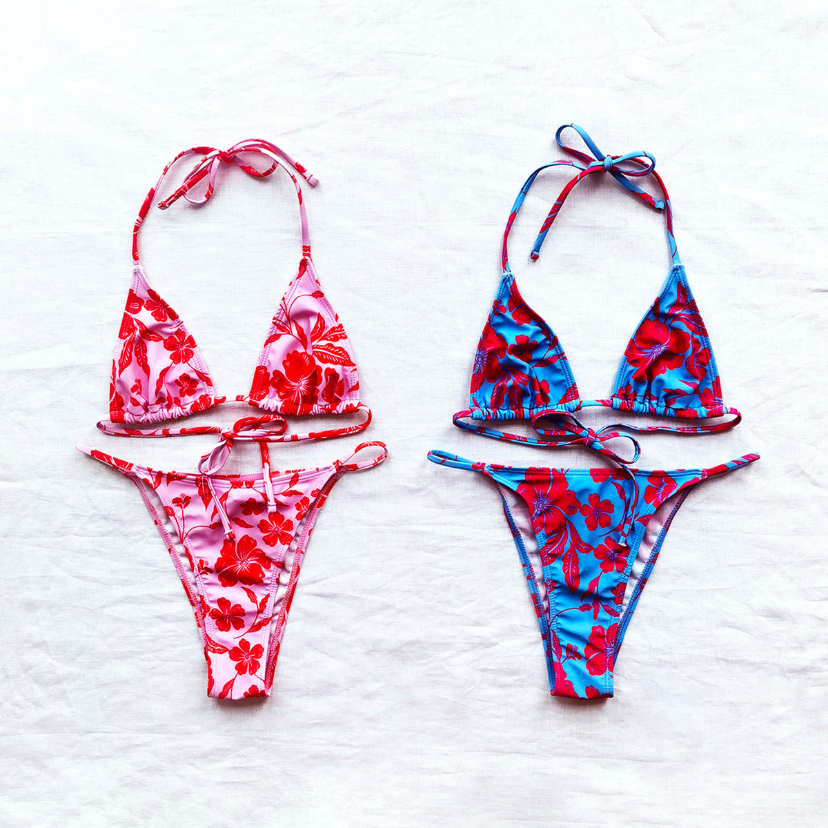Floral Print Hibiscus Triangle Bikini Swimsuit