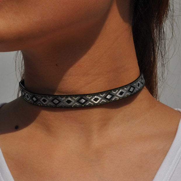 Aztec Choker Necklace-Black & White - worthtryit.com