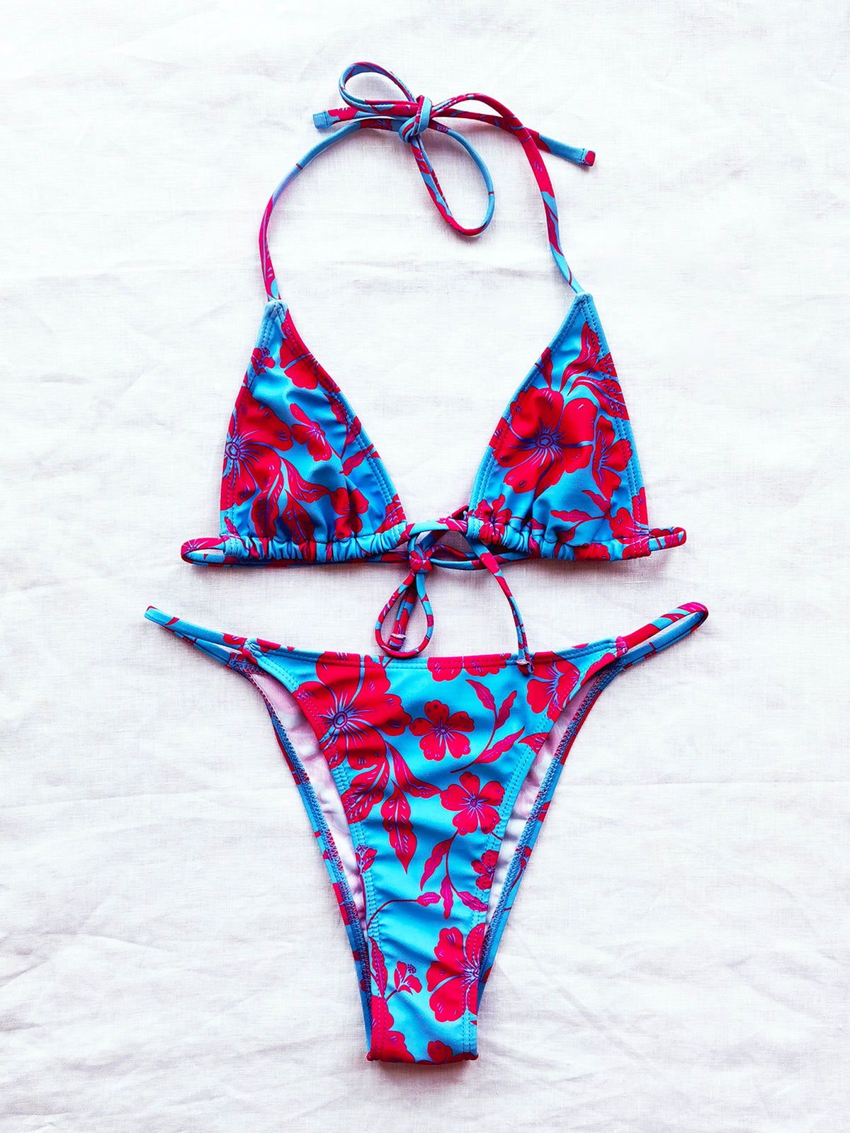 Floral Print Hibiscus Triangle Bikini Swimsuit