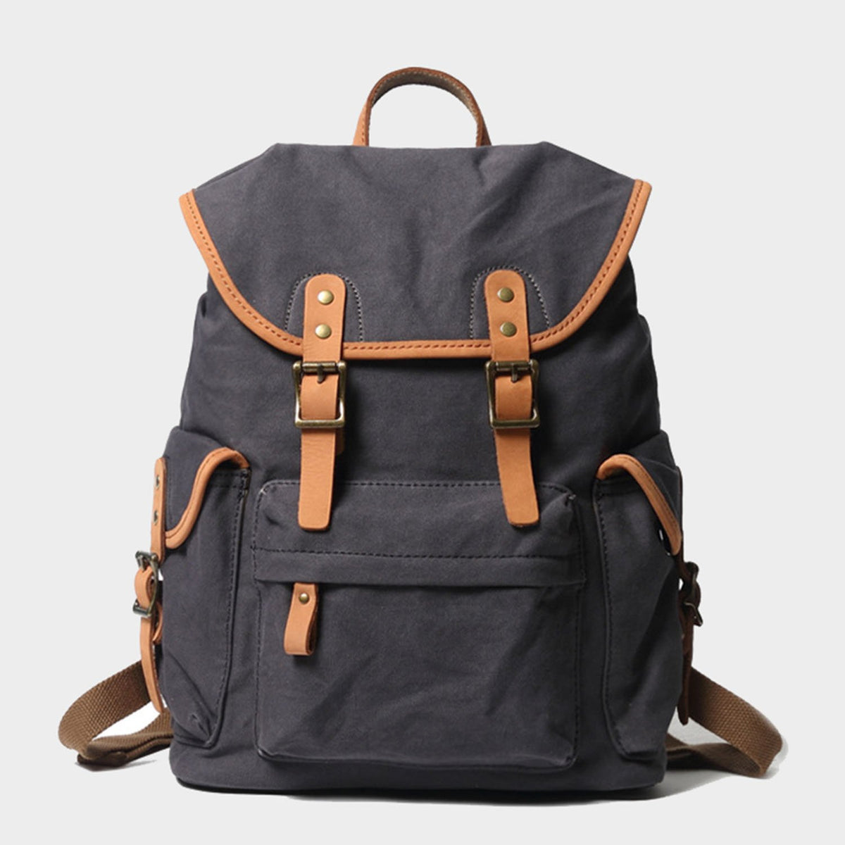 Vintage Style Canvas & Leather Rucksack Backpack 14" - worthtryit.com