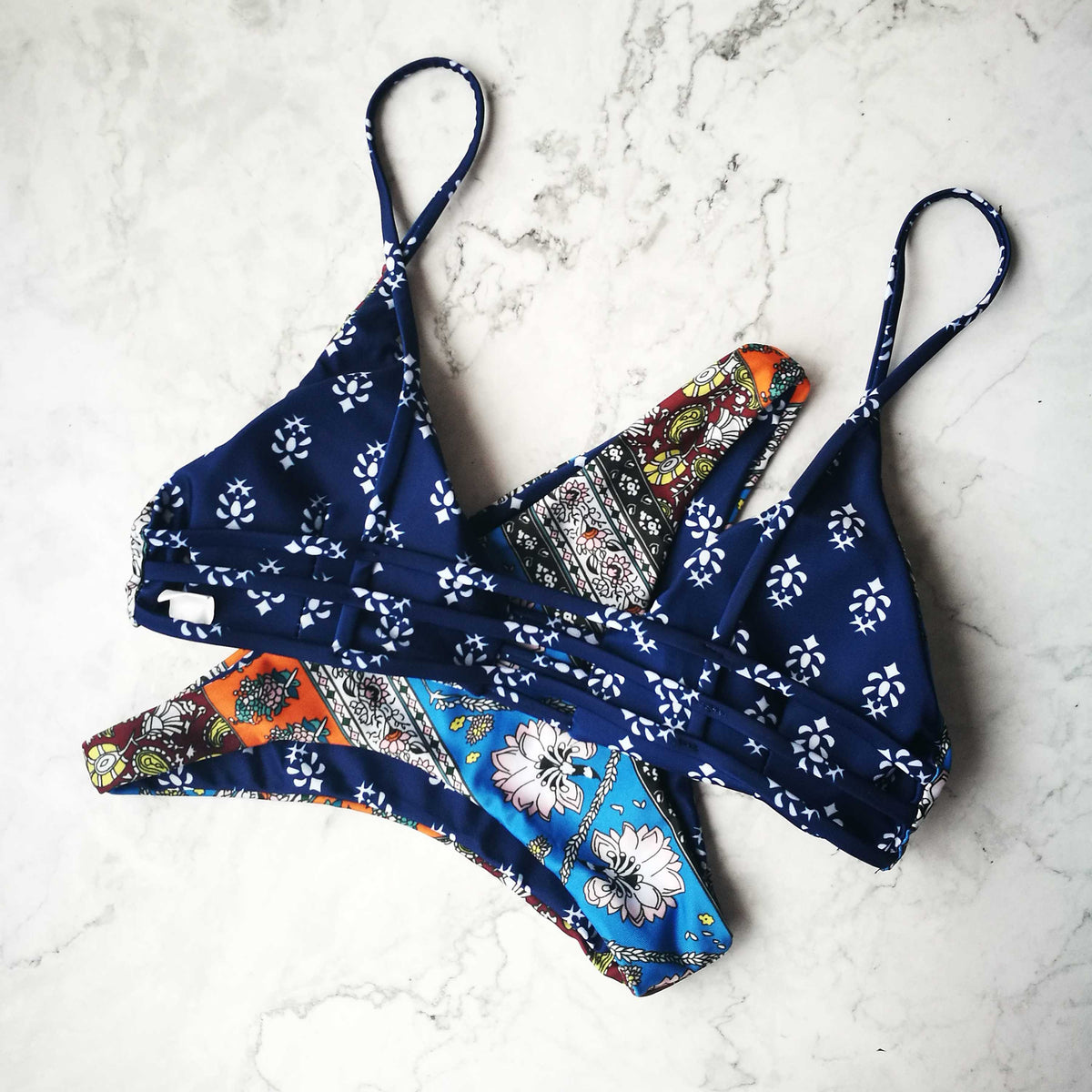 Reversible Floral Print Triangle Boho Bikini Set - worthtryit.com