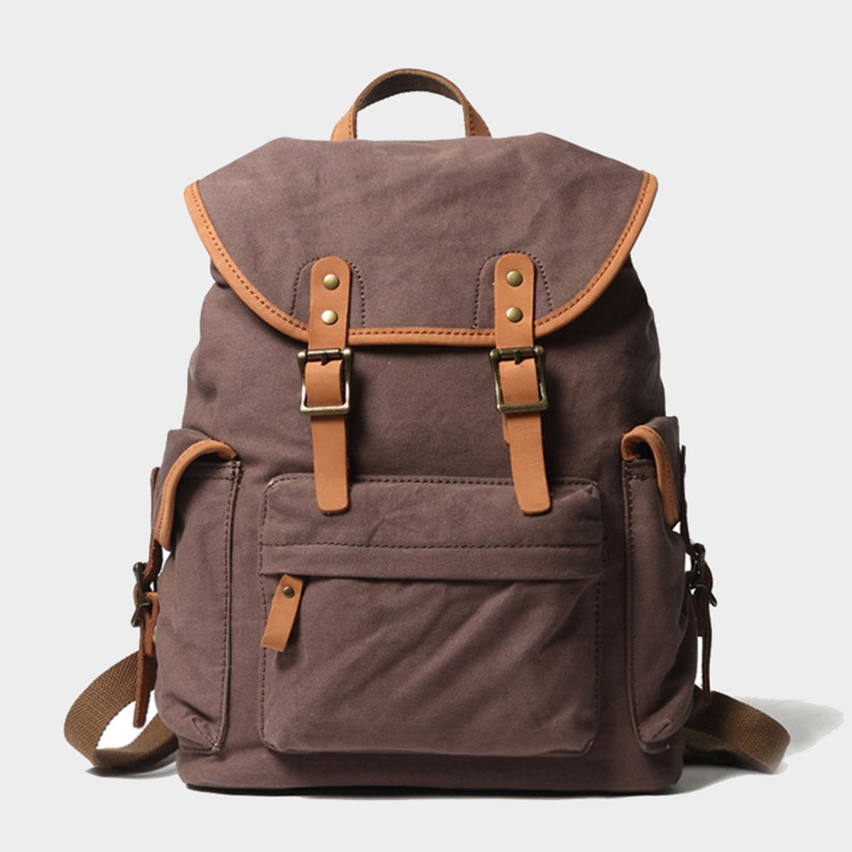 Vintage Style Canvas & Leather Rucksack Backpack 14" - worthtryit.com