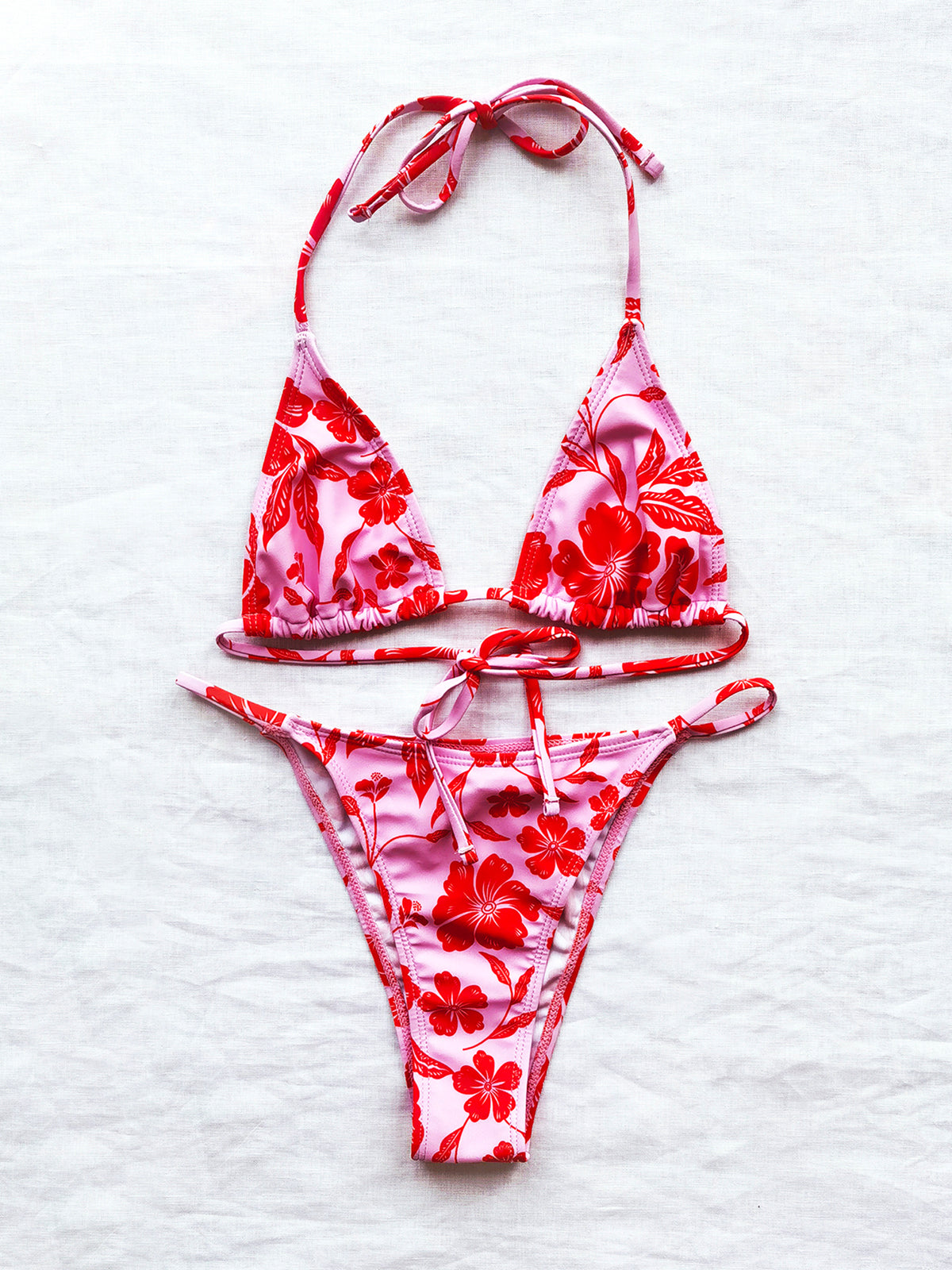 Floral Print Hibiscus Triangle Bikini Swimsuit