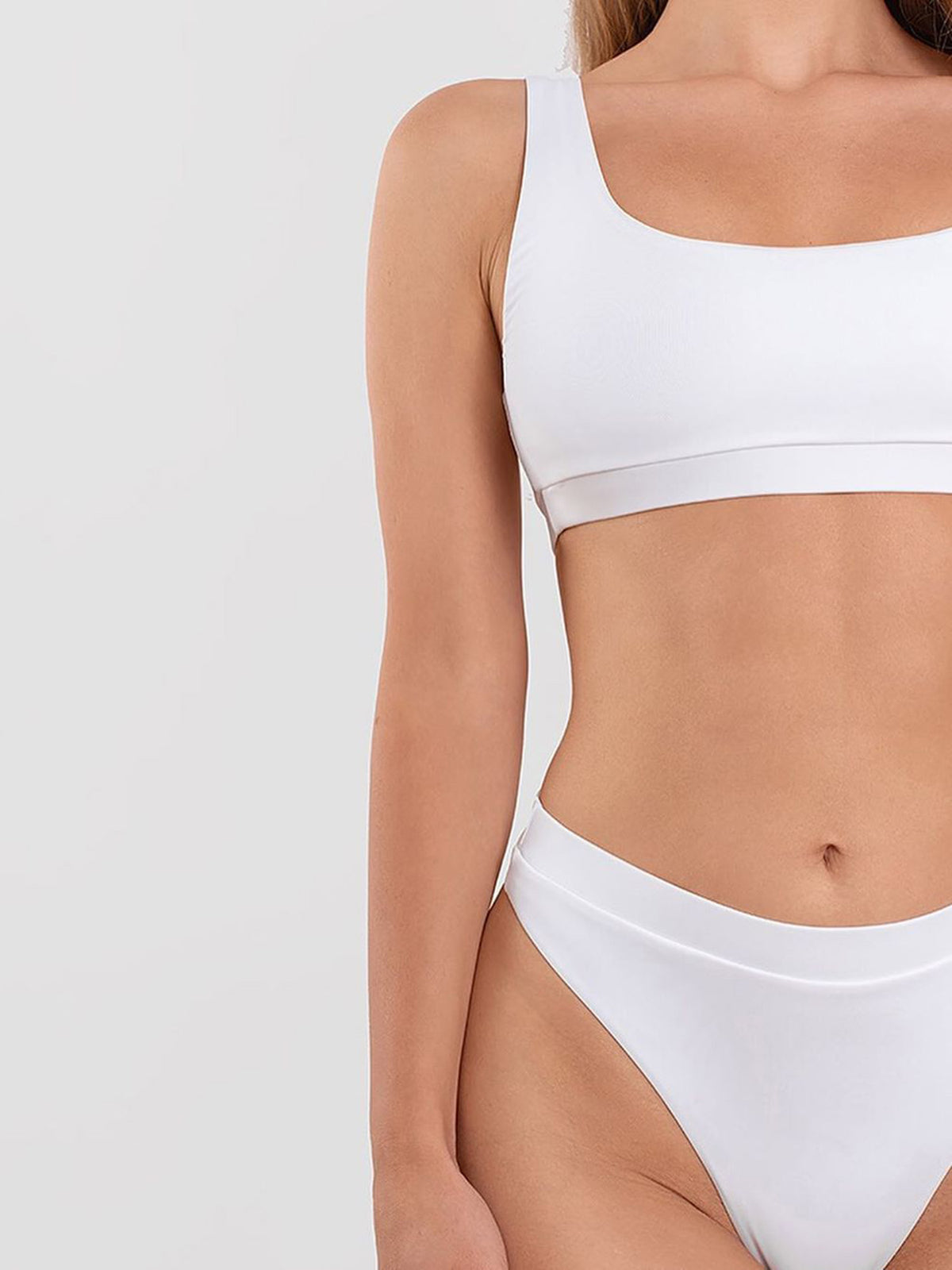 Solid Color High Waist Crop Top Bikini Swimsuit - worthtryit.com