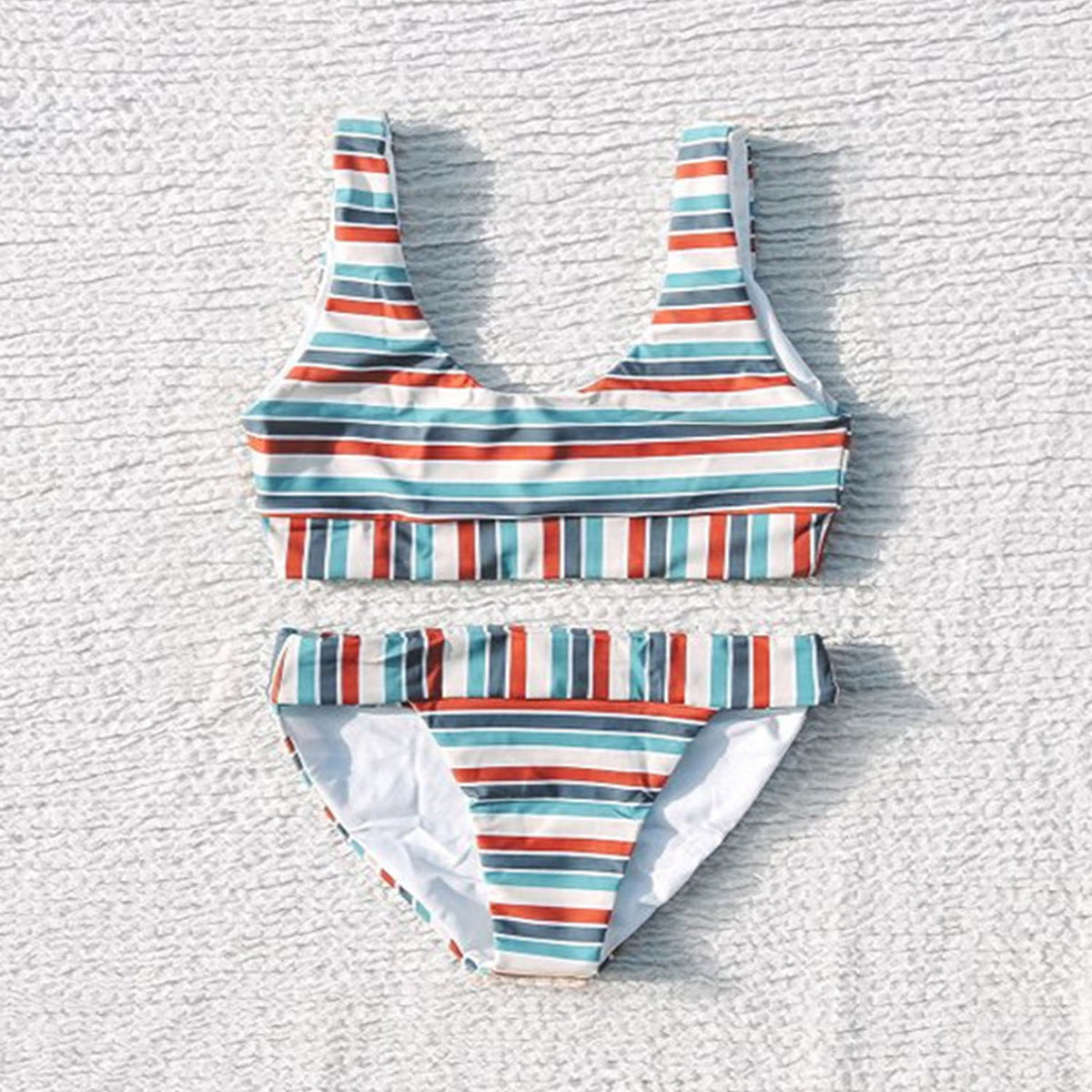 Rainbow Stripes Crop Top High Rise Bikini Set - worthtryit.com