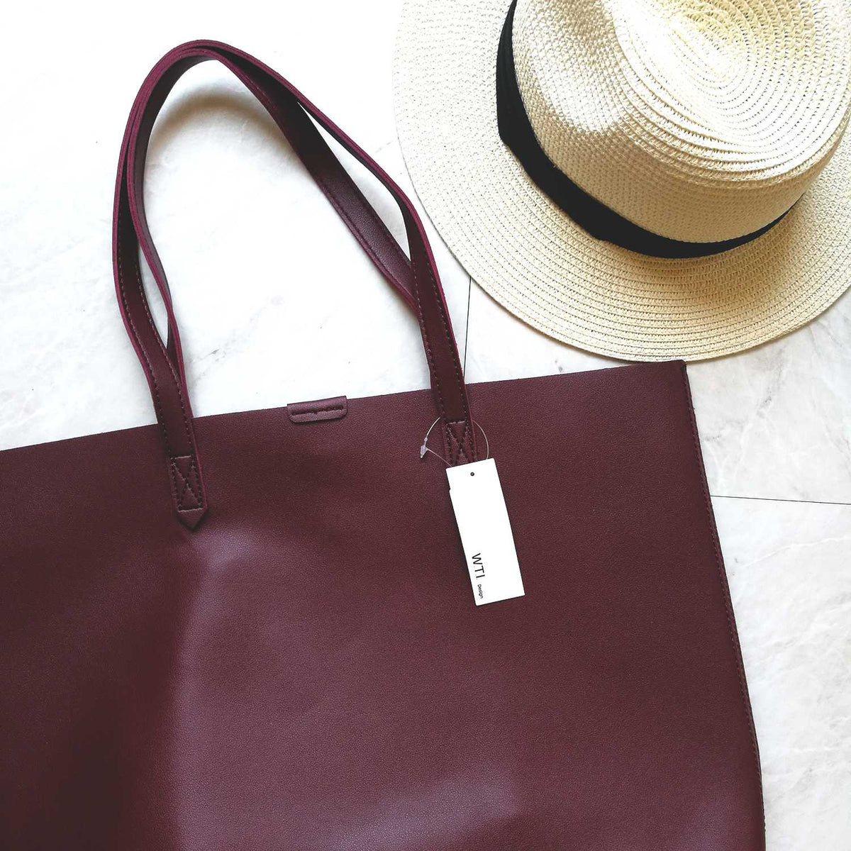 Oversized Brown Faux Leather Tote Bag - Burnt Orange - worthtryit.com