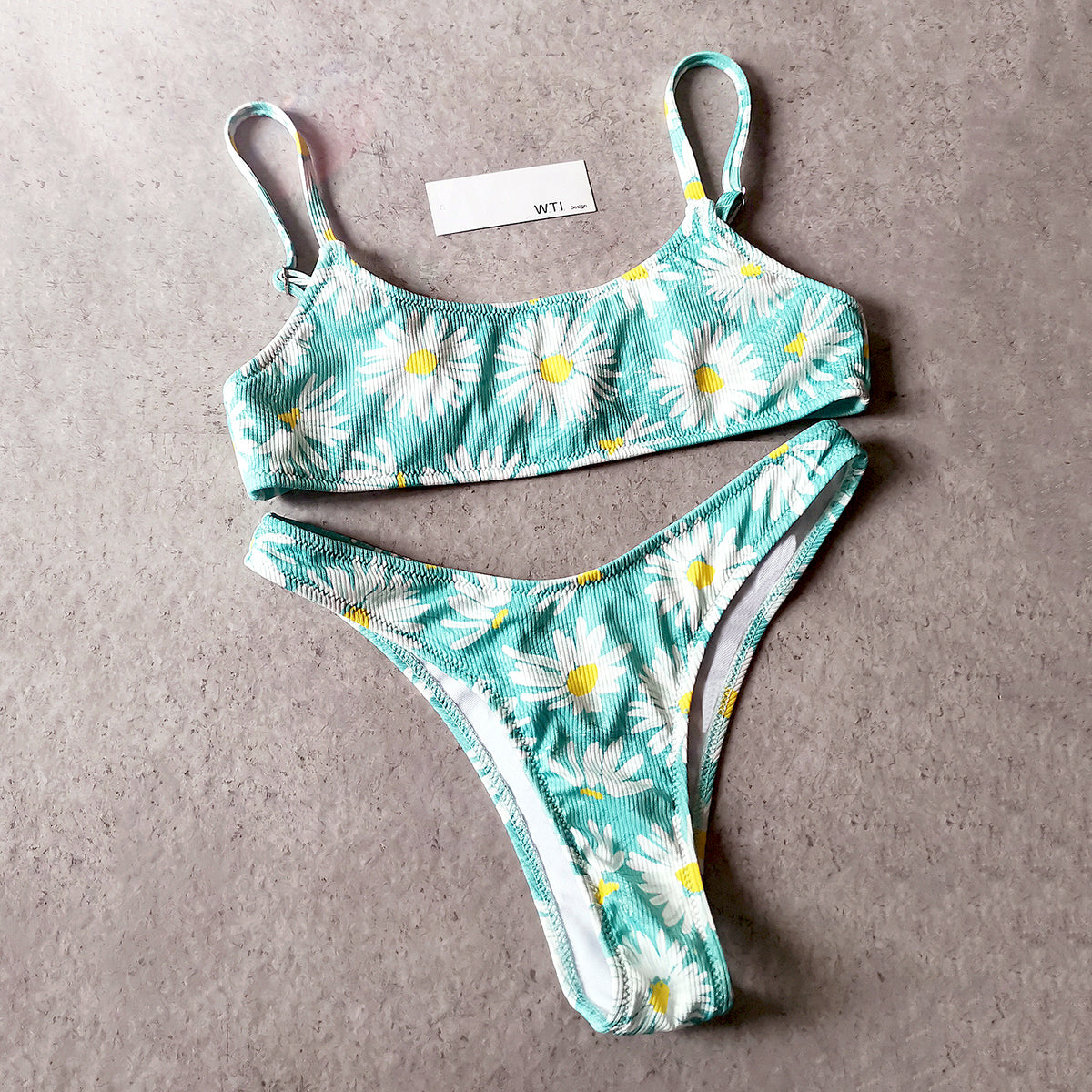 Ribbed Floral Crop Top Bikini Swimsuit