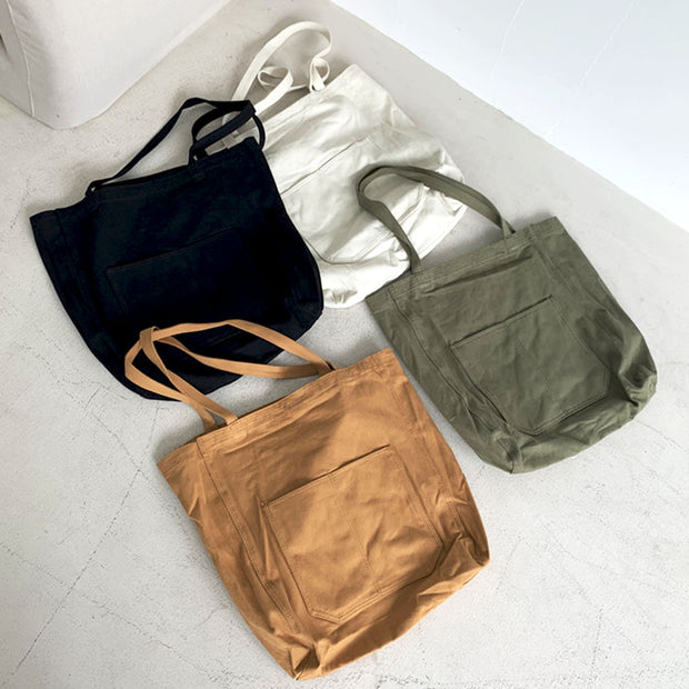 Canvas Tote Bag With Outside Pocket