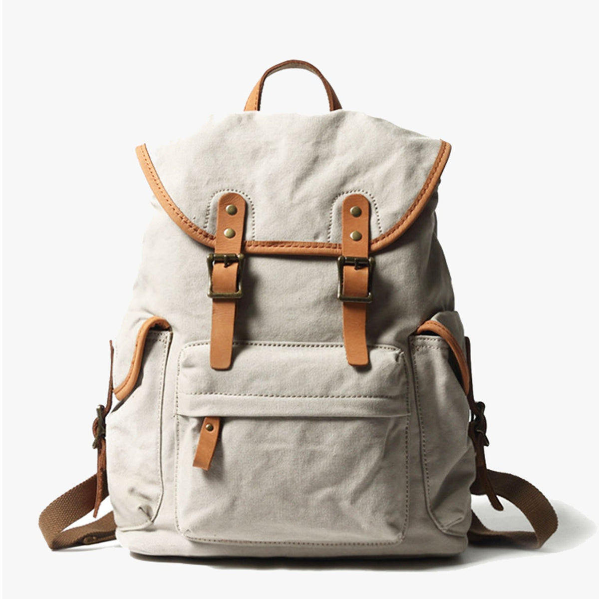 Vintage Style Canvas & Leather Rucksack Backpack 14" - worthtryit.com