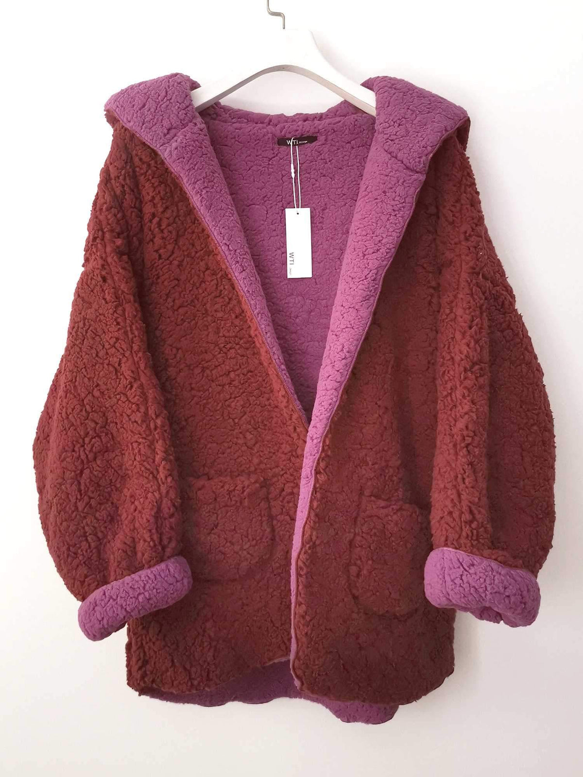 Reversible Faux fur Hoodie Coat Fuzzy Jacket - worthtryit.com