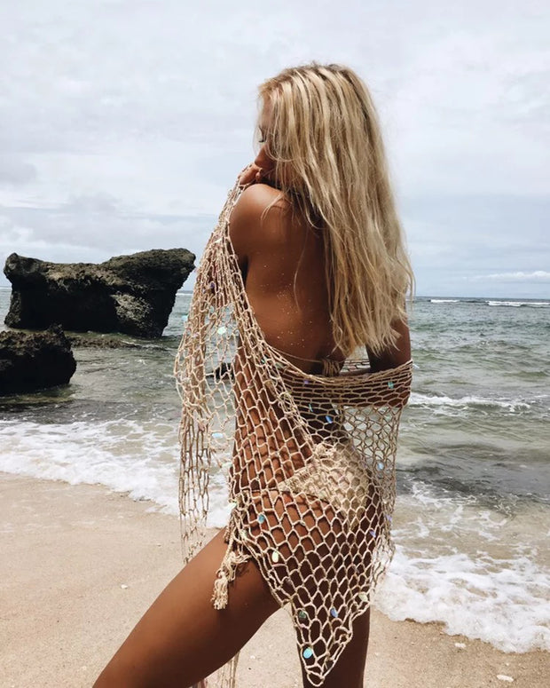 Handmade Colorful Scale Fish Net Triangle Cover-Up - worthtryit.com