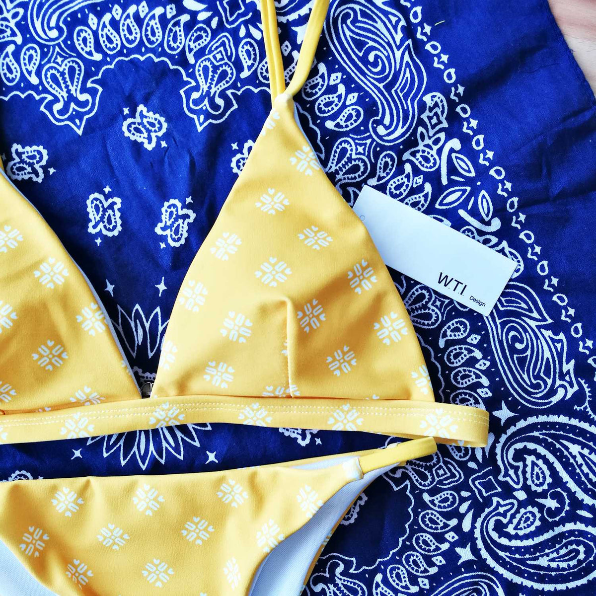 Exotic Print Triangle Bikini Set- Yellow - worthtryit.com