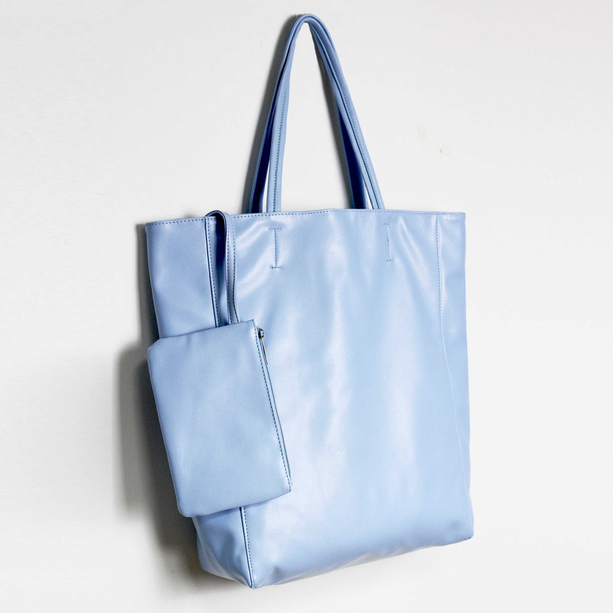 Oversized Eco Vegan Leather Lambskin Tote Bag 16.7" With Little Purse Inside - worthtryit.com