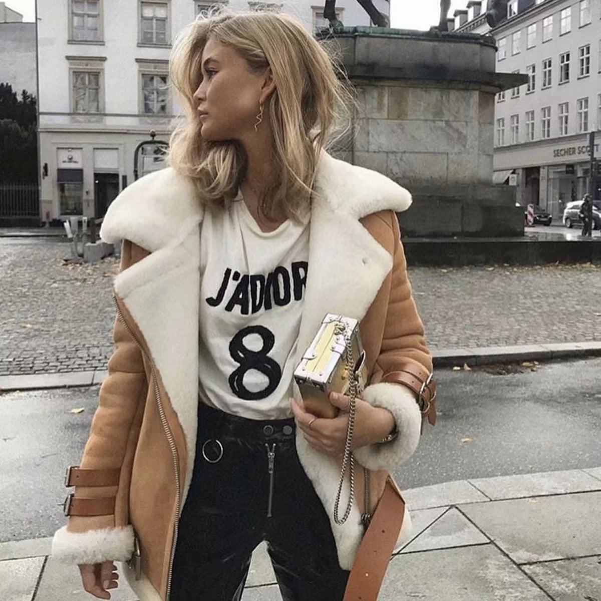 Oversized Faux Fur Moto Bike Jacket - worthtryit.com