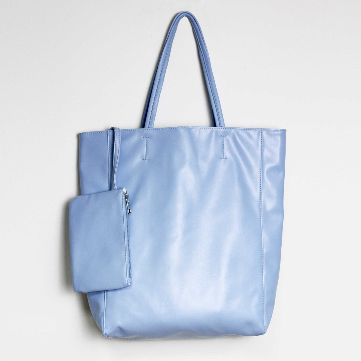 Oversized Eco Vegan Leather Lambskin Tote Bag 16.7" With Little Purse Inside - worthtryit.com