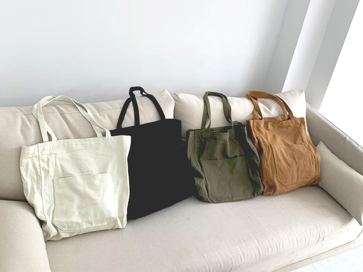 Canvas Tote Bag With Outside Pocket