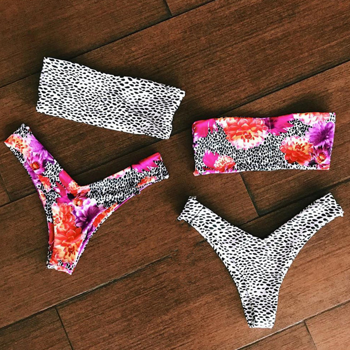 Cute Spots High Cut Bandeau Bikini Set - worthtryit.com