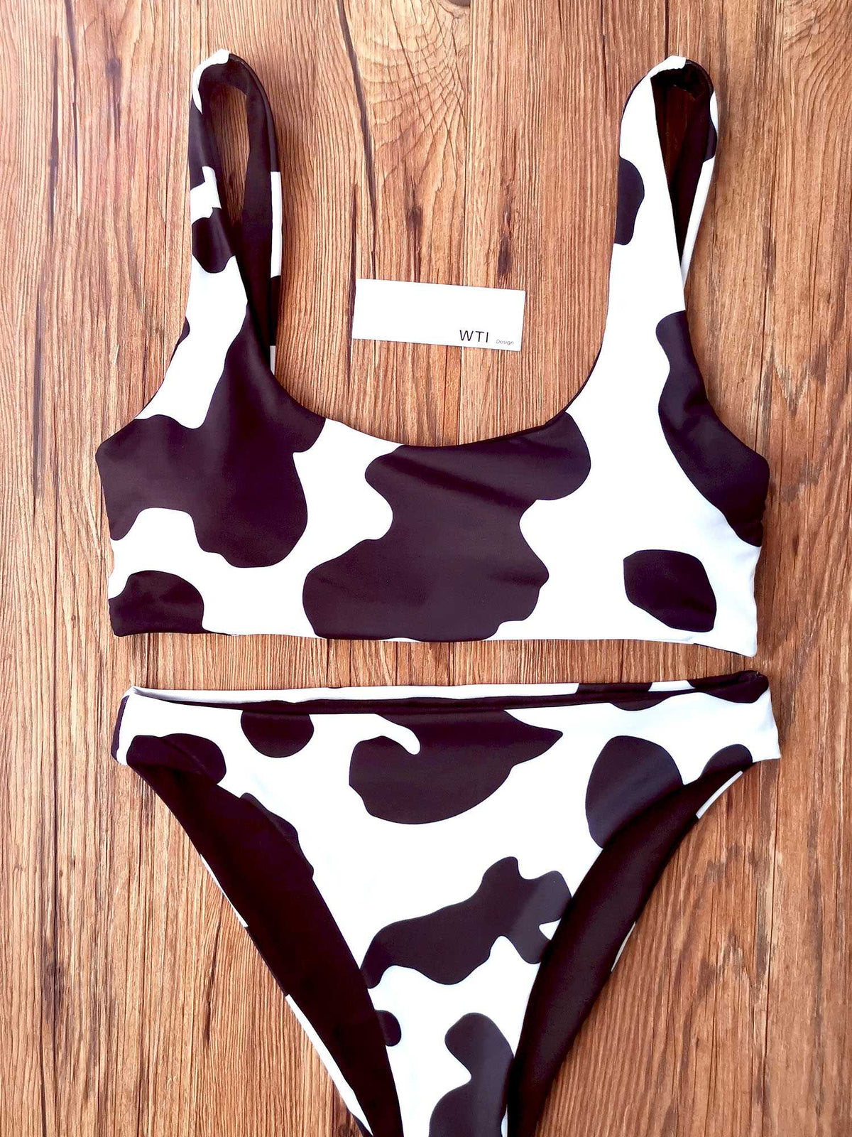 Cow Print Crop Top Bikini Swimsuit - worthtryit.com