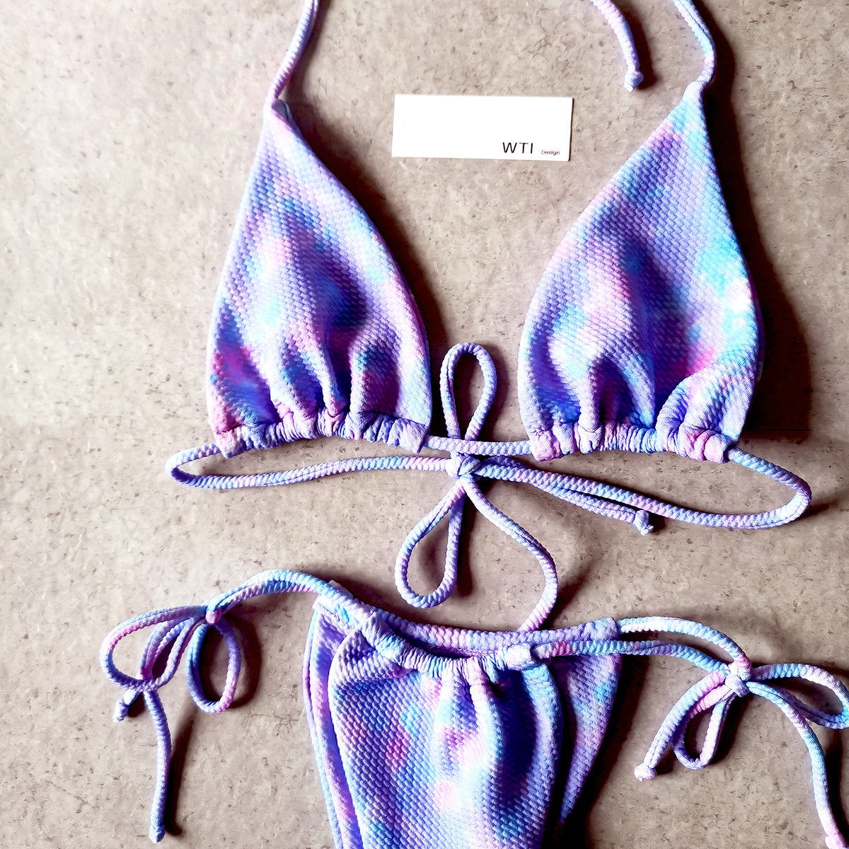 Textured Tie Dye Triangle Bikini Swimsuit