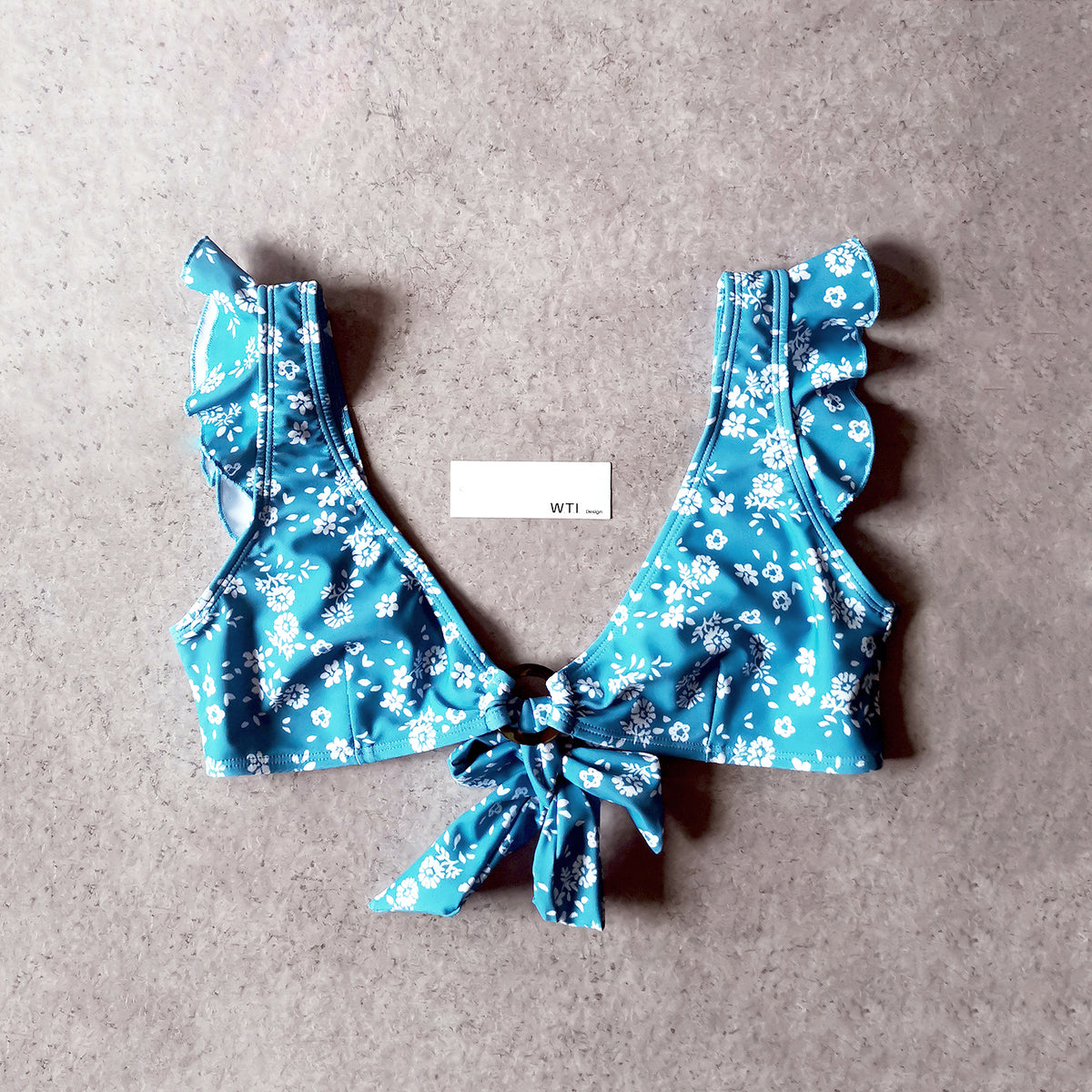 Floral Ruffle Shoulder Bikini With Ring